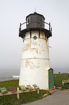 The Point Montara Fog Signal and Light Station off of California Highway 1 approximately 25 miles south of San Francisco on a foggy day