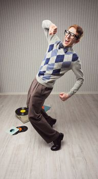 Nerd student enjoys dancing alone