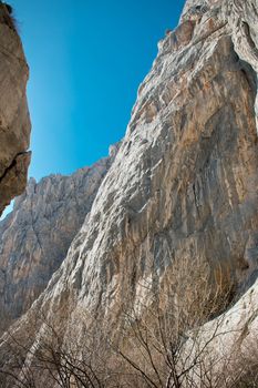 Paklenica national park canyon vertical cliffs, Velebit mountain, Croatia