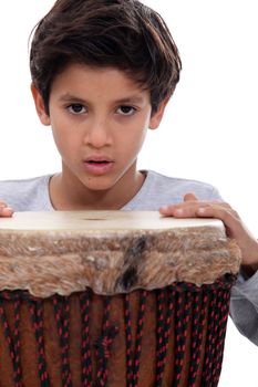 Boy with a djembe drum