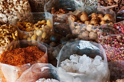 dried herbs flowers spices in the street shop