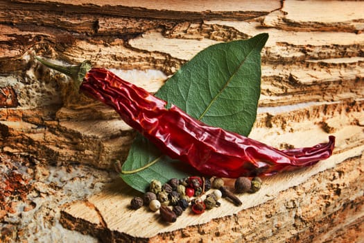 spices in the background texture of wooden boards