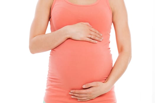 Beautiful pregnant belly on a white background