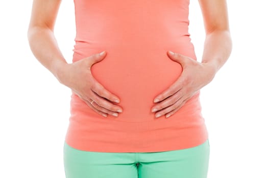 Beautiful pregnant belly on a white background