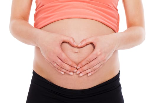 Beautiful pregnant belly on a white background