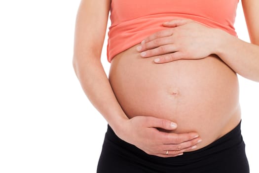 Beautiful pregnant belly on a white background