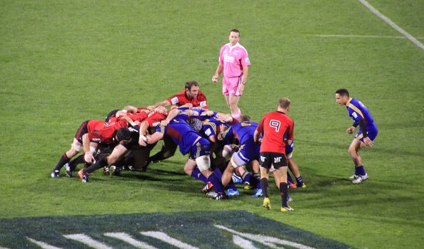 CHRISTCHURCH-April 20: Super Rugby  match between Canterbury Crusaders and Otago Highlanders held at the AMI Rugby Stadium in Christchurch, New Zealand on Saturday April 20, 2013. 