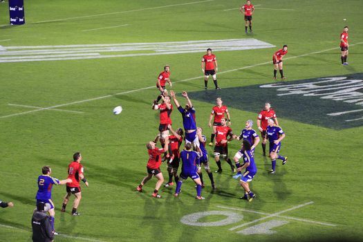 CHRISTCHURCH-April 20: Super Rugby  match between Canterbury Crusaders and Otago Highlanders held at the AMI Rugby Stadium in Christchurch, New Zealand on Saturday April 20, 2013. 