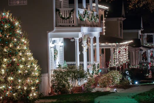 christmas town streets decorated for holidays