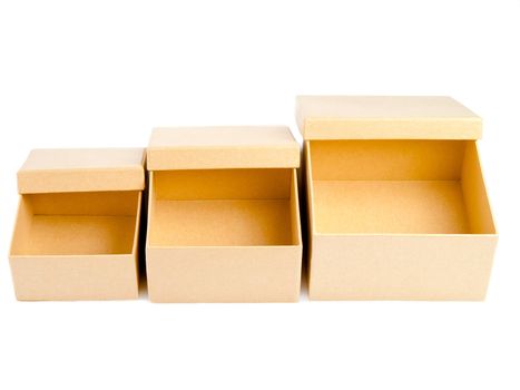 Three square paper boxes on white background