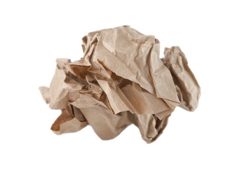Ball of crumpled paper on white background
