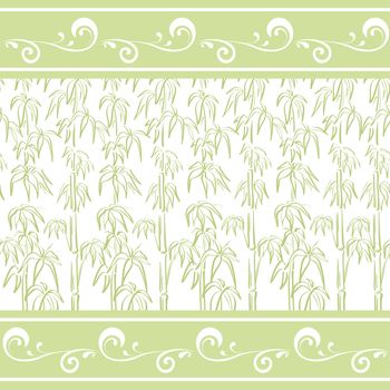 Exotic green and white background, contour bamboo plants and abstract pattern.