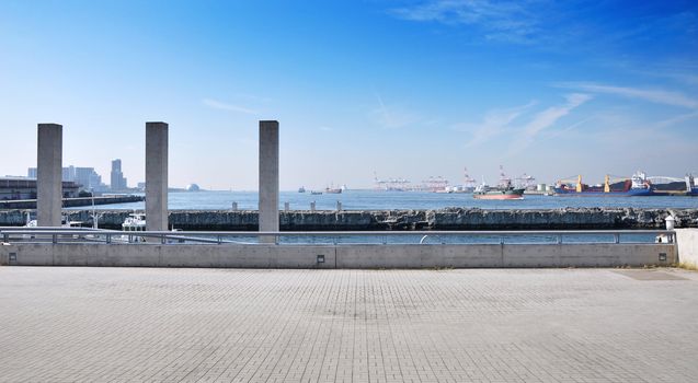 Panorama View of Tempozan harborland port area during the day time, osaka, japan