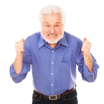 Angry elderly man with beard isolated over white background