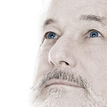 Portrait of handsome elderly man with beard on a white background