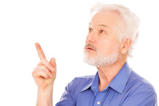 Portrait of handsome elderly man with beard on a white background