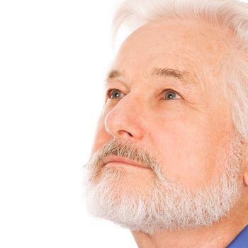 Portrait of handsome elderly man with beard on a white background