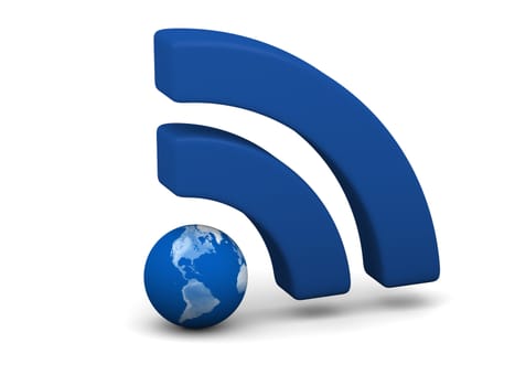 Blue WiFi symbol with planet Earth isolated on white background. Elements of this image furnished by NASA.
