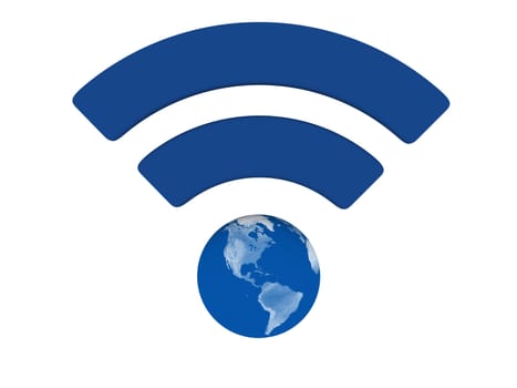 Blue WiFi symbol with planet Earth isolated on white background. Elements of this image furnished by NASA.