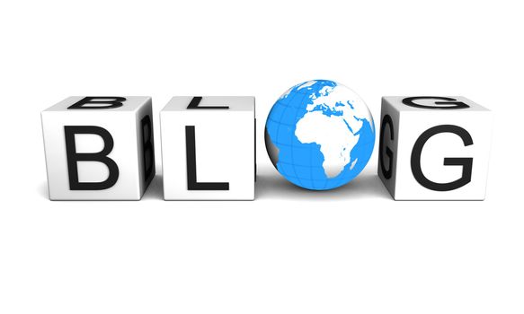 Concept of global blog isolated on white background. Elements of this image furnished by NASA.