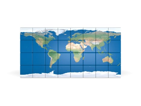 World map made of cubes isolated on white background. Elements of this image furnished by NASA.