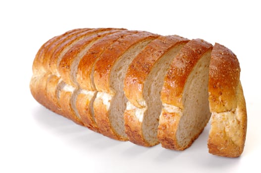 Whole wheat bread on white background
