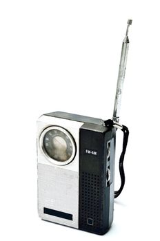 Retro pocket radio on white background, Mass communication concept