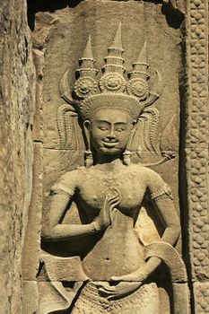 Wall bar-relief, Chau Say Tevoda temple, Angkor area, Siem Reap, Cambodia