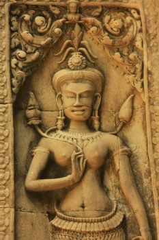 Wall bar-relief, Chau Say Tevoda temple, Angkor area, Siem Reap, Cambodia