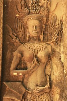 Wall bar-relief, Chau Say Tevoda temple, Angkor area, Siem Reap, Cambodia