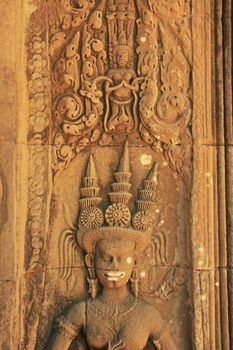 Wall bar-relief, Chau Say Tevoda temple, Angkor area, Siem Reap, Cambodia