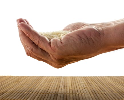 one hand of rice as food for the asian