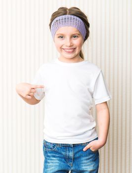 little girl in a white t-shirt