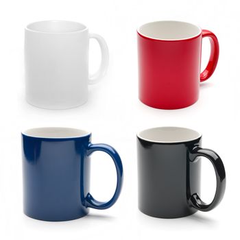 set of different mugs isolated on a white background