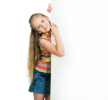 Cute little girl with white blank