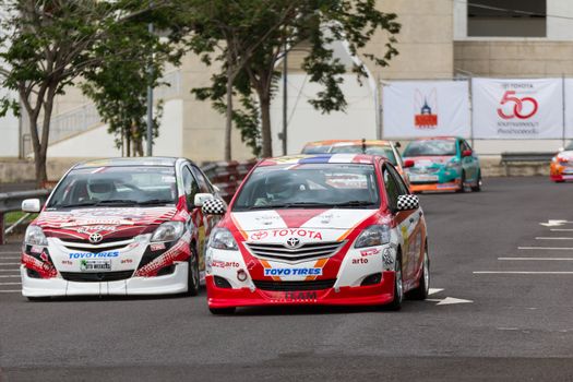 NAKHONRATCHASIMA, THAILAND-SEPTEMBER 02 : Competition " Toyota One Make Race 2012 " Round 4  Championship of Thailand, on SEPTEMBER 02, 2012   at Sport Complex in Nakhonratchasima, Thailand