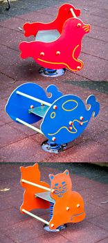 Animal rocking chairs set in playground