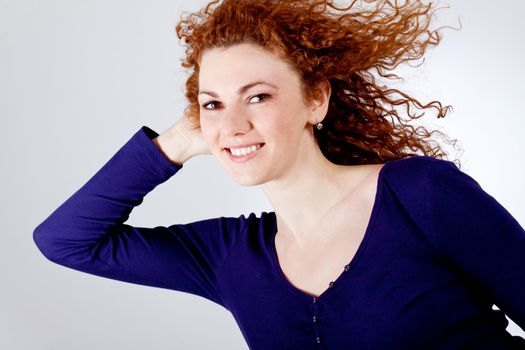 attractive young redhead woman smiling laughing emotion portrait