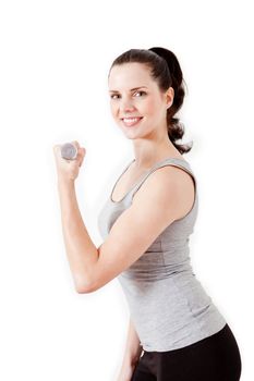 attractive young woman doing fitness dumbbell workout sport