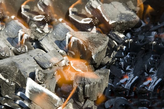 smoldering coals for a shish kebab in a brazier  