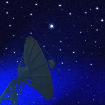 Satellite dishes  at night starry sky background