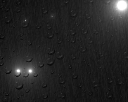 Black square glass with water drops and headlights of oncoming car