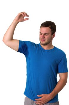 Man with Hyperhidrosis sweating very badly under armpit