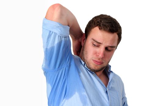 Man with Hyperhidrosis sweating very badly under armpit