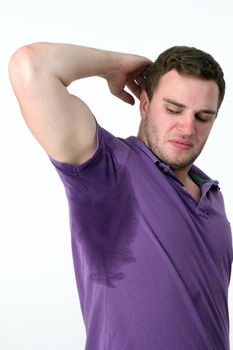 Man with Hyperhidrosis sweating very badly under armpit