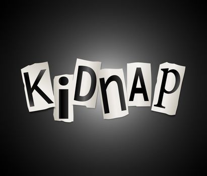Illustration depicting cutout printed letters arranged to form the word kidnap.