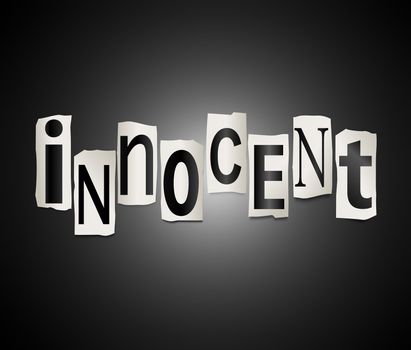 Illustration depicting cutout printed letters arranged to form the word innocent.