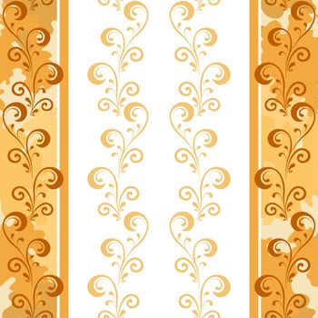Seamless floral pattern, symbolical contour flowers on a background with lines and spots.