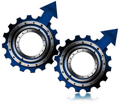 Two Male symbols on white background - gay relationship  - shaped gears
