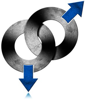 Two Male metallic symbols on white background - gay relationship
